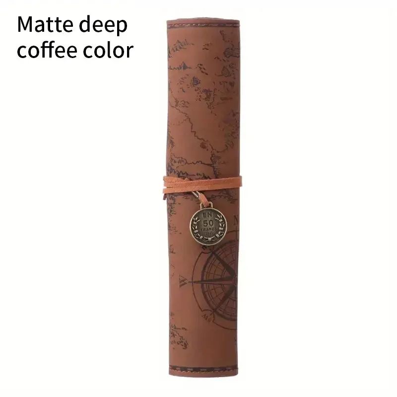 Creative Treasure Map Retro Pencil Case Leather Large Capacity Roll Pencil Bag With Embossed Buckle 8