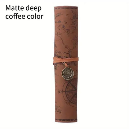 Creative Treasure Map Retro Pencil Case Leather Large Capacity Roll Pencil Bag With Embossed Buckle 8