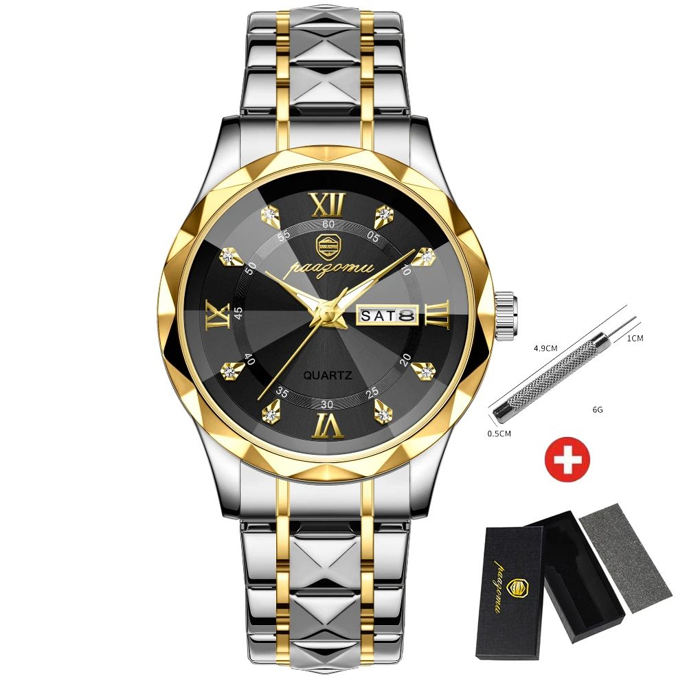 Luxury Men Watches, Top Brand Business Waterproof Quartz Wristwatch with Luminous Date & Week, Gift Box
