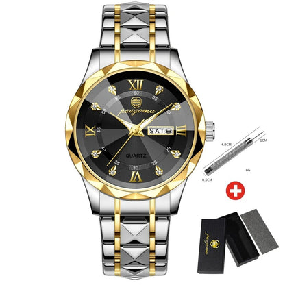Luxury Men Watches, Top Brand Business Waterproof Quartz Wristwatch with Luminous Date & Week, Gift Box