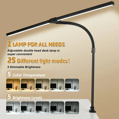 Double Head LED Clip Desk Lamp Dimmable Computer Table Lamp Architect Table Lamp For Office  Readin 2