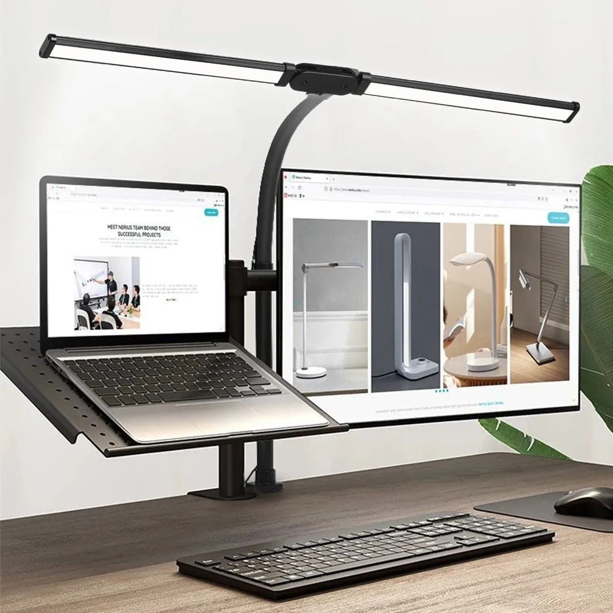 Double Head LED Clip Desk Lamp, Dimmable Computer Table Lamp, Architect Table Lamp for Office & Reading Lights