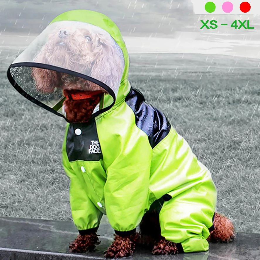 Waterproof Dog Raincoat – Pet Jumpsuit with Dog Face Design Water-Resistant Dog Jacket for Small & Medium Breeds