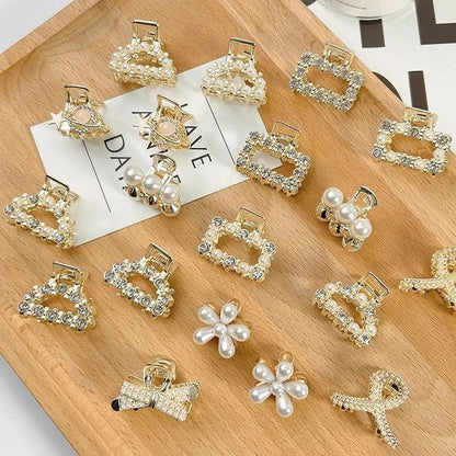 Small Rhinestone Pearls Geometric Metal Hair Claws For Women Mini Hair Clips Hairpins Sweet Hair Ac 1