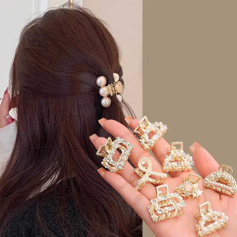 Small Rhinestone Pearls Geometric Metal Hair Claws For Women Mini Hair Clips Hairpins Sweet Hair Ac 2