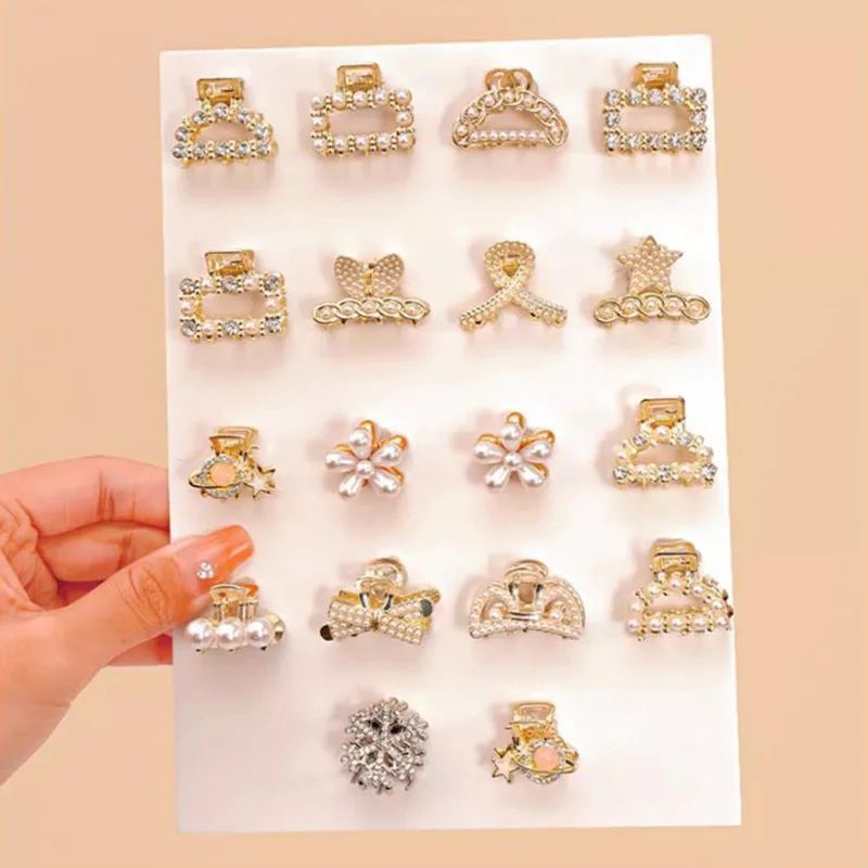 Small Rhinestone Pearls Geometric Metal Hair Claws For Women Mini Hair Clips Hairpins Sweet Hair Ac 5