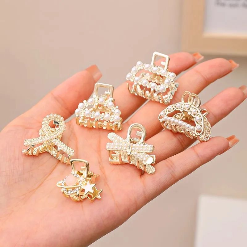 Small Rhinestone Pearls Geometric Metal Hair Claws For Women Mini Hair Clips Hairpins Sweet Hair Ac 6