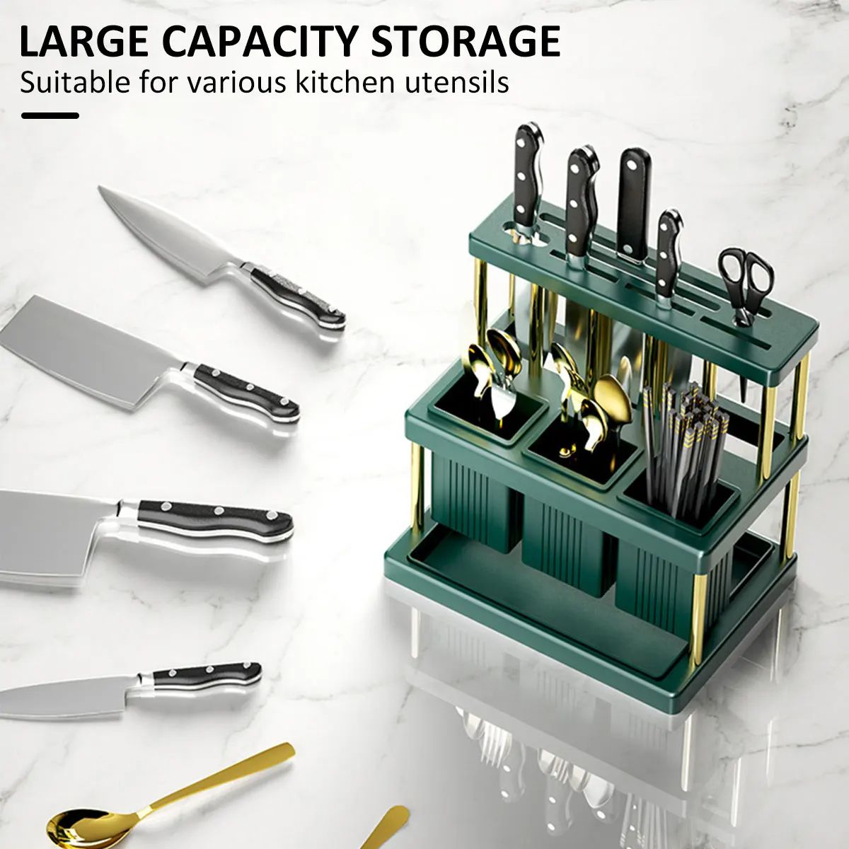 Kitchen Knife Holder Multi Function Cutter And Cutlery Drainer Rack Space Saving Utensil Organizer  1