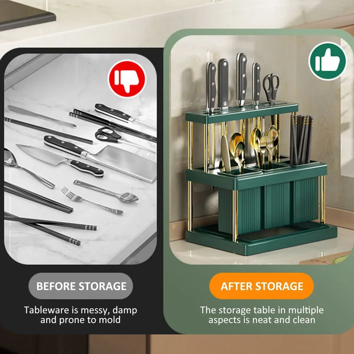 Kitchen Knife Holder Multi Function Cutter And Cutlery Drainer Rack Space Saving Utensil Organizer  2