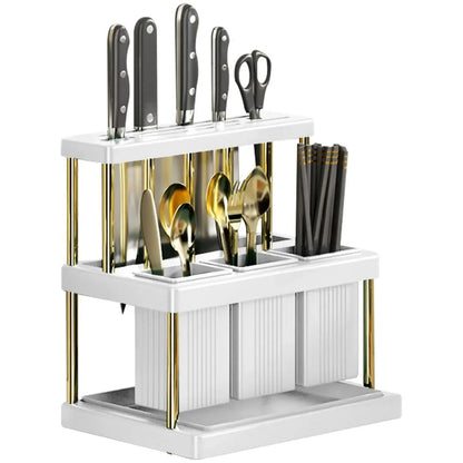 Kitchen Knife Holder Multi Function Cutter And Cutlery Drainer Rack Space Saving Utensil Organizer  6