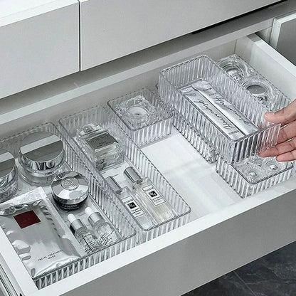 Unlimited Desk Drawer Organizers Set, Clear Acrylic Plastic Bathroom Storage Bins, Transparent Makeup Organizer Box