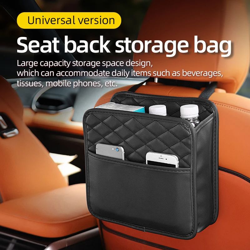 Leather Multifunctional Car Seat Storage Bag, Universal Car Trash & Organizer Pouch Suitable for Most Vehicles