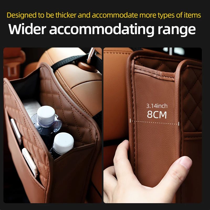 Leather Multifunctional Car Seat Storage Bag Universal Car Trash  Organizer Pouch Suitable For Most 3