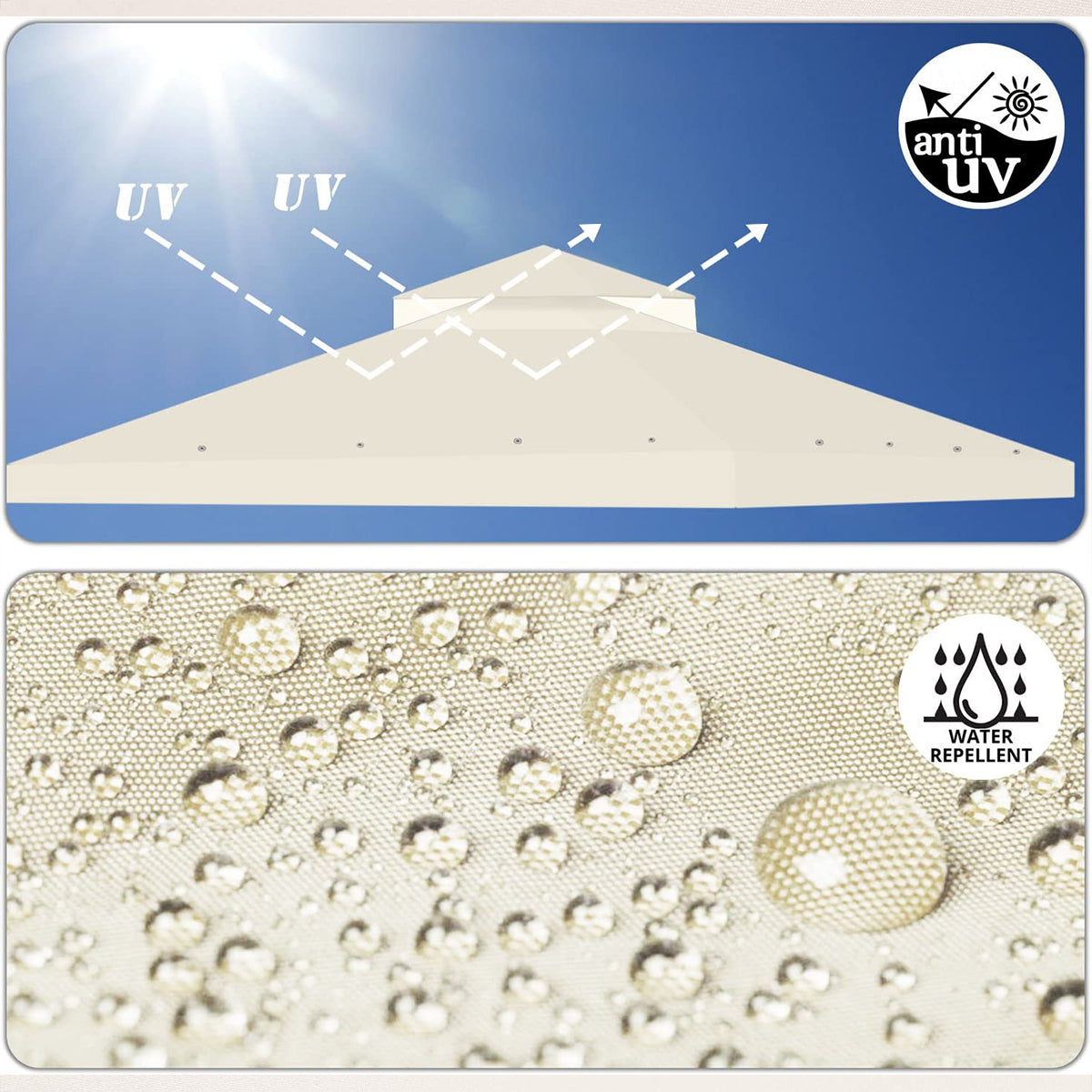 Garden Gazebo Top Cover Canopy, Replacement Top Canopy Cover with Double Tier Outdoor Patio Sunshade Tent Roof Top