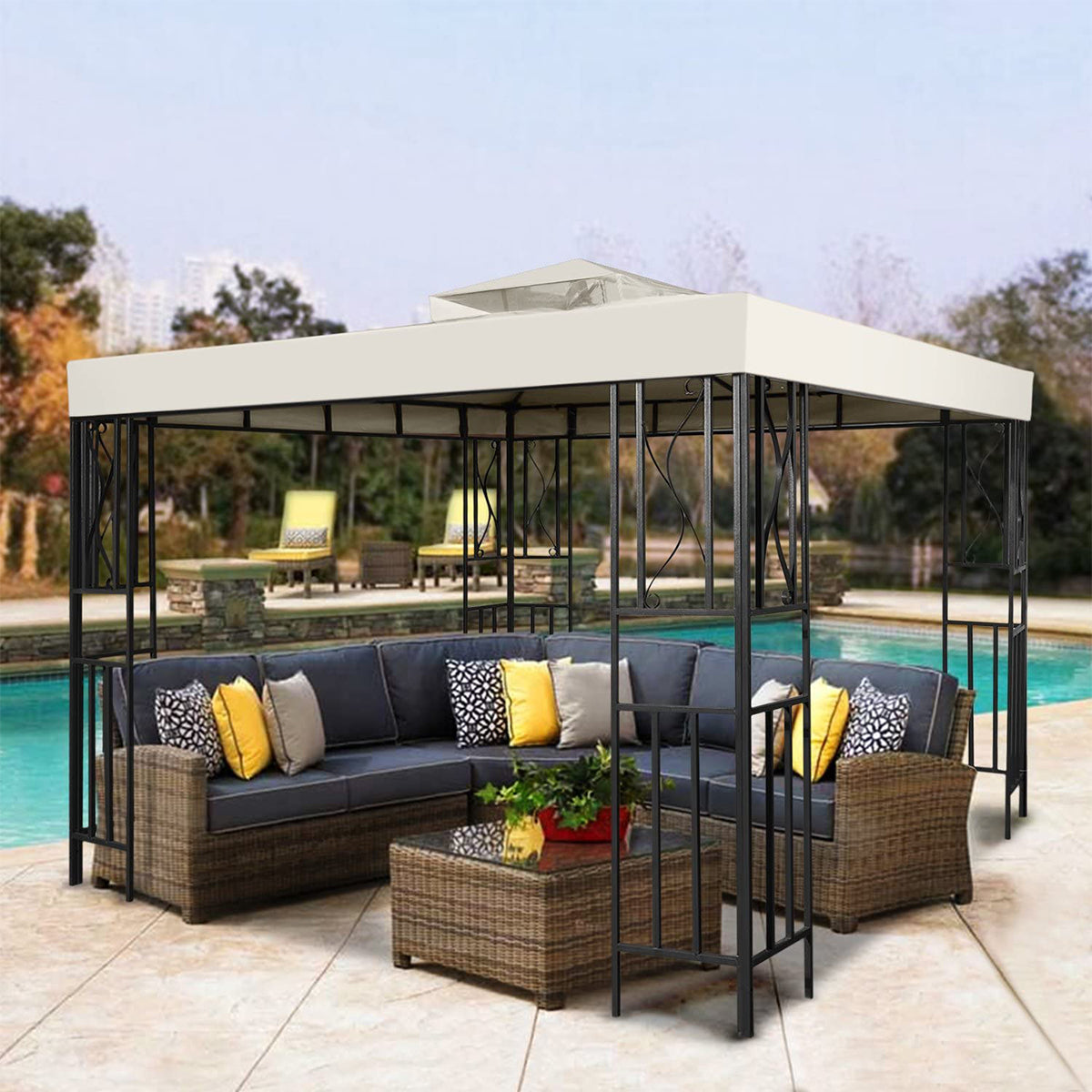 Garden Gazebo Top Cover Canopy, Replacement Top Canopy Cover with Double Tier Outdoor Patio Sunshade Tent Roof Top