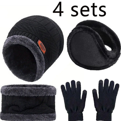 Winter Warm Velvet Hat Scarf Gloves Set, Men, Women & Girls Outdoor Riding Beanies & Neck Protection