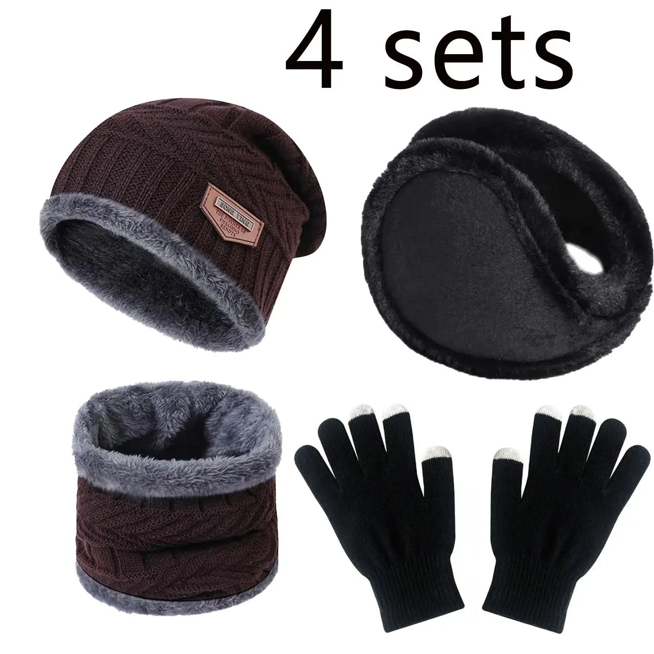 Winter Warm Velvet Hat Scarf Gloves Set Men Women  Girls Outdoor Riding Beanies  Neck Protection 1