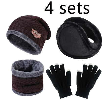 Winter Warm Velvet Hat Scarf Gloves Set Men Women  Girls Outdoor Riding Beanies  Neck Protection 1