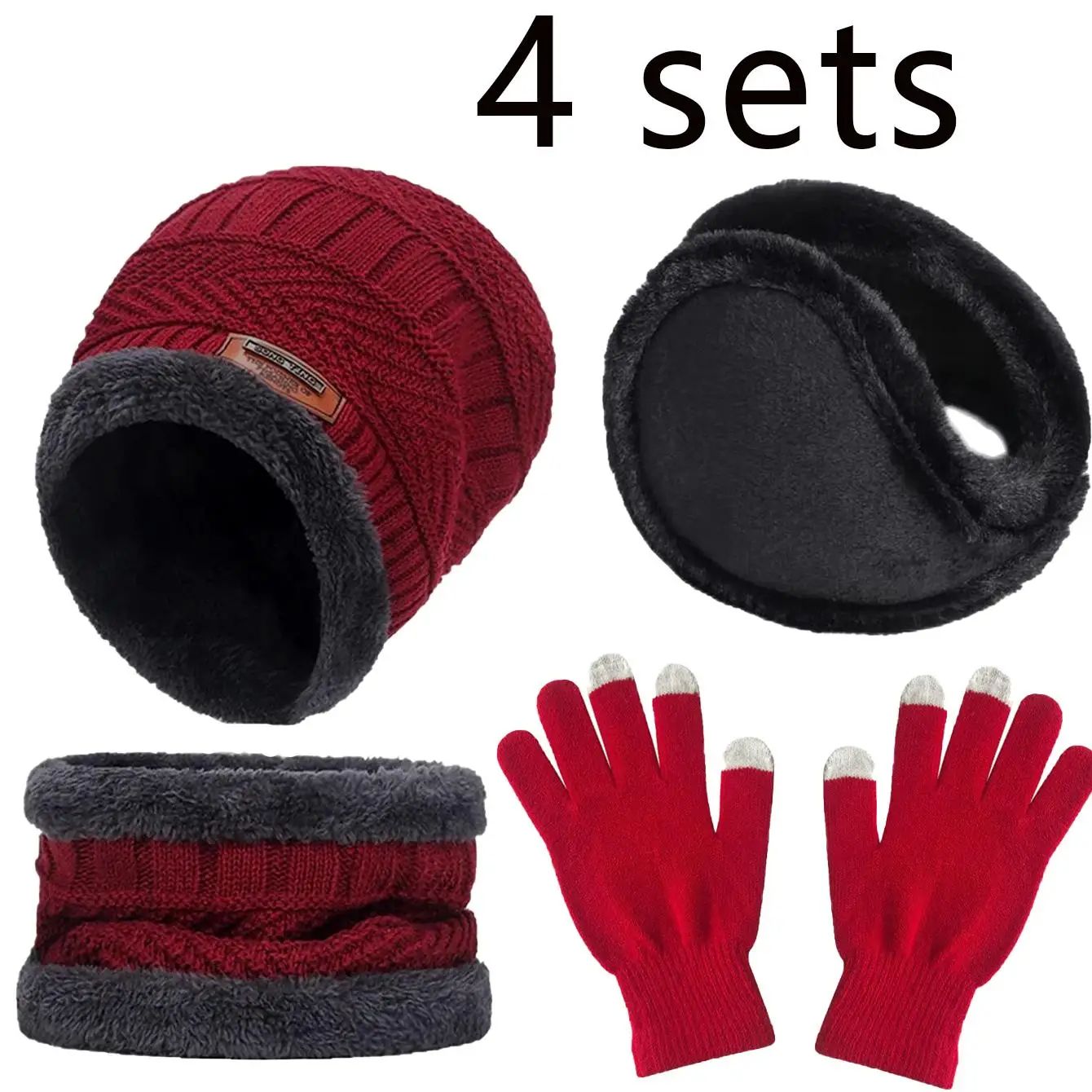 Winter Warm Velvet Hat Scarf Gloves Set Men Women  Girls Outdoor Riding Beanies  Neck Protection 2