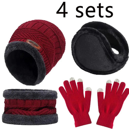 Winter Warm Velvet Hat Scarf Gloves Set Men Women  Girls Outdoor Riding Beanies  Neck Protection 2