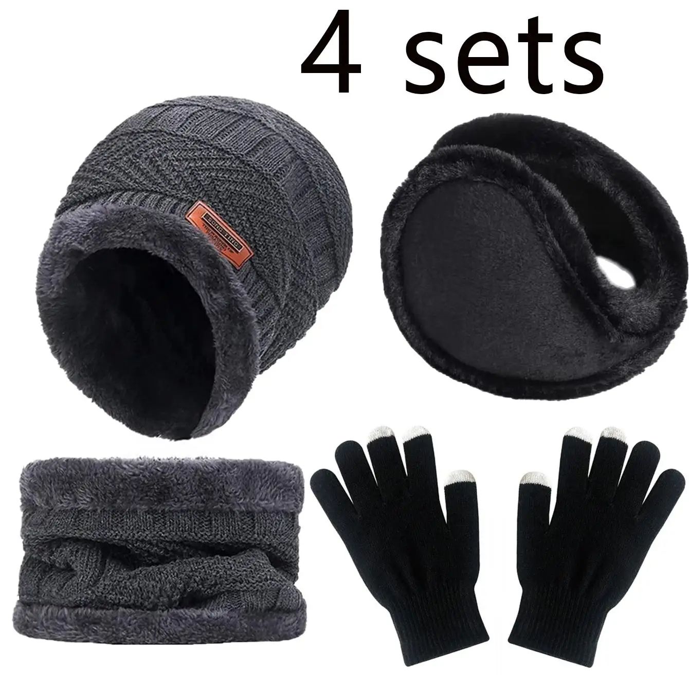 Winter Warm Velvet Hat Scarf Gloves Set Men Women  Girls Outdoor Riding Beanies  Neck Protection 3