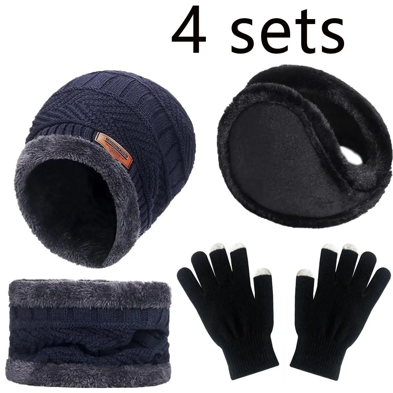 Winter Warm Velvet Hat Scarf Gloves Set Men Women  Girls Outdoor Riding Beanies  Neck Protection 4