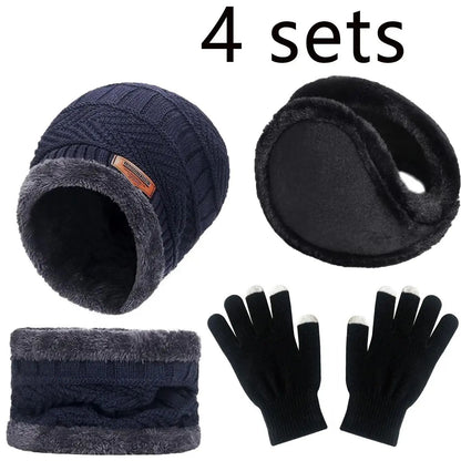 Winter Warm Velvet Hat Scarf Gloves Set Men Women  Girls Outdoor Riding Beanies  Neck Protection 4