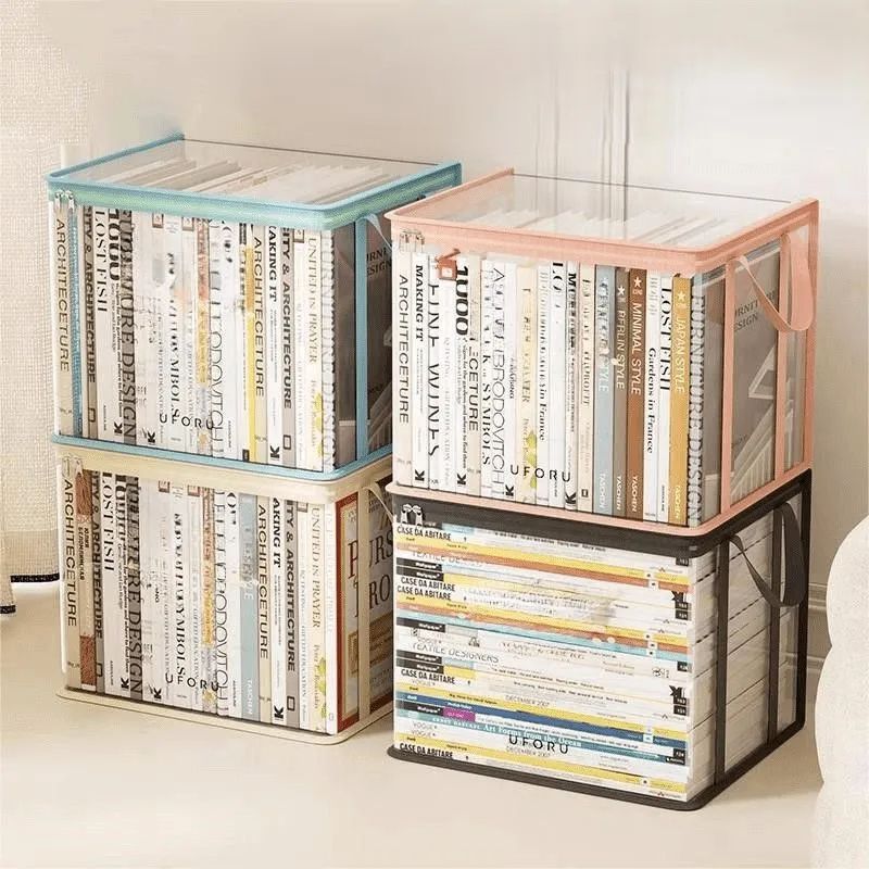 Foldable Transparent Waterproof Book Organizer Storage Box for Home, School & Dorm