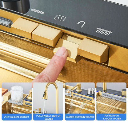 Luxury Golden Smart Kitchen Sink With Digital Display Integrated Faucet Temperature Control Water P 2