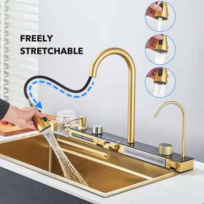 Luxury Golden Smart Kitchen Sink With Digital Display Integrated Faucet Temperature Control Water P 3