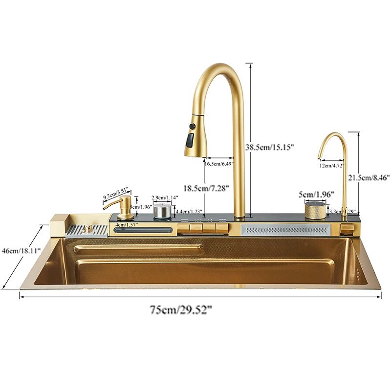 Luxury Golden Smart Kitchen Sink With Digital Display Integrated Faucet Temperature Control Water P 5