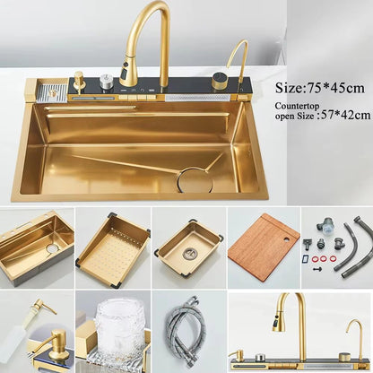 Luxury Golden Smart Kitchen Sink With Digital Display Integrated Faucet Temperature Control Water P 7