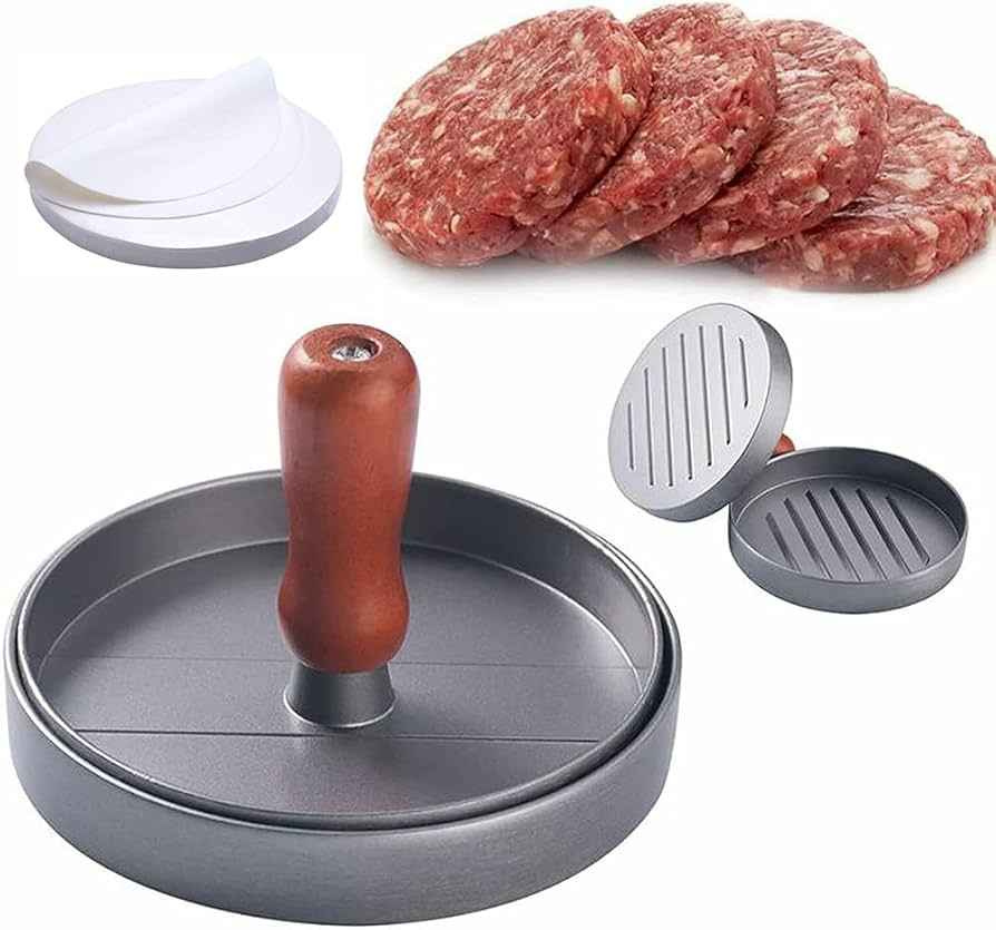 GrillMaster Aluminum Burger Press  NonStick Hamburger Patty Maker With Wax Paper For BBQ  Kitchen U 5