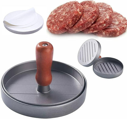 GrillMaster Aluminum Burger Press  NonStick Hamburger Patty Maker With Wax Paper For BBQ  Kitchen U 5