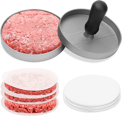 GrillMaster Aluminum Burger Press  NonStick Hamburger Patty Maker With Wax Paper For BBQ  Kitchen U 4