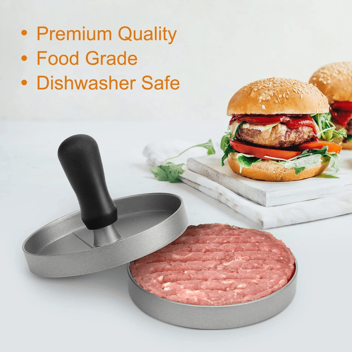 GrillMaster Aluminum Burger Press – Non-Stick Hamburger Patty Maker with Wax Paper for BBQ & Kitchen Use
