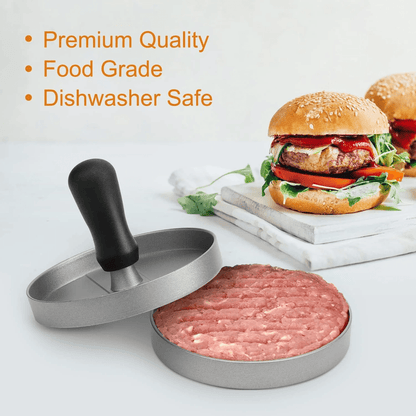 GrillMaster Aluminum Burger Press – Non-Stick Hamburger Patty Maker with Wax Paper for BBQ & Kitchen Use
