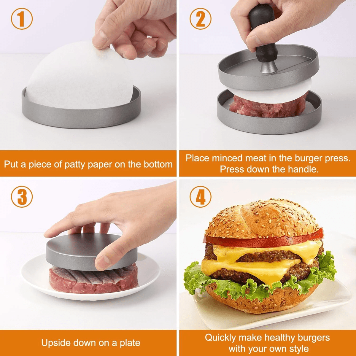 GrillMaster Aluminum Burger Press  NonStick Hamburger Patty Maker With Wax Paper For BBQ  Kitchen U 1