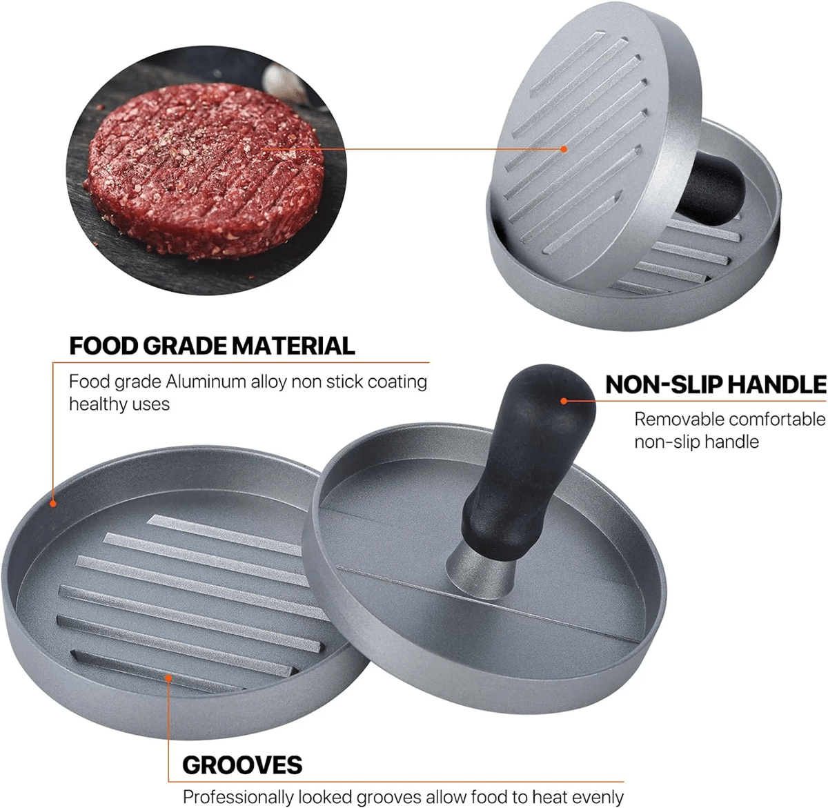 GrillMaster Aluminum Burger Press  NonStick Hamburger Patty Maker With Wax Paper For BBQ  Kitchen U 2