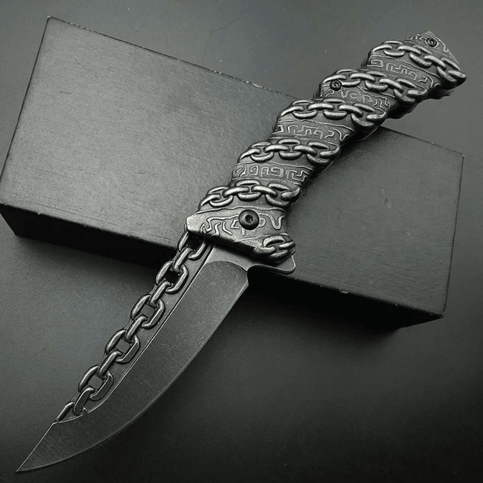 TrailEdge Folding Pocket Knife  Stainless Steel Outdoor Knife With Embossed Chain Handle 2