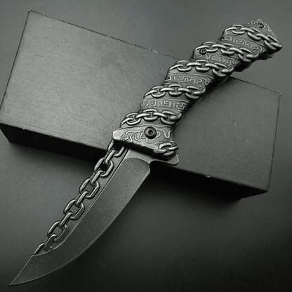 TrailEdge Folding Pocket Knife  Stainless Steel Outdoor Knife With Embossed Chain Handle 2