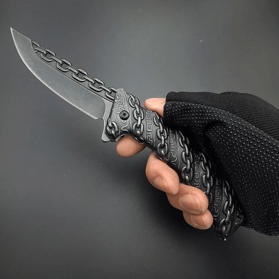 TrailEdge Folding Pocket Knife  Stainless Steel Outdoor Knife With Embossed Chain Handle 1