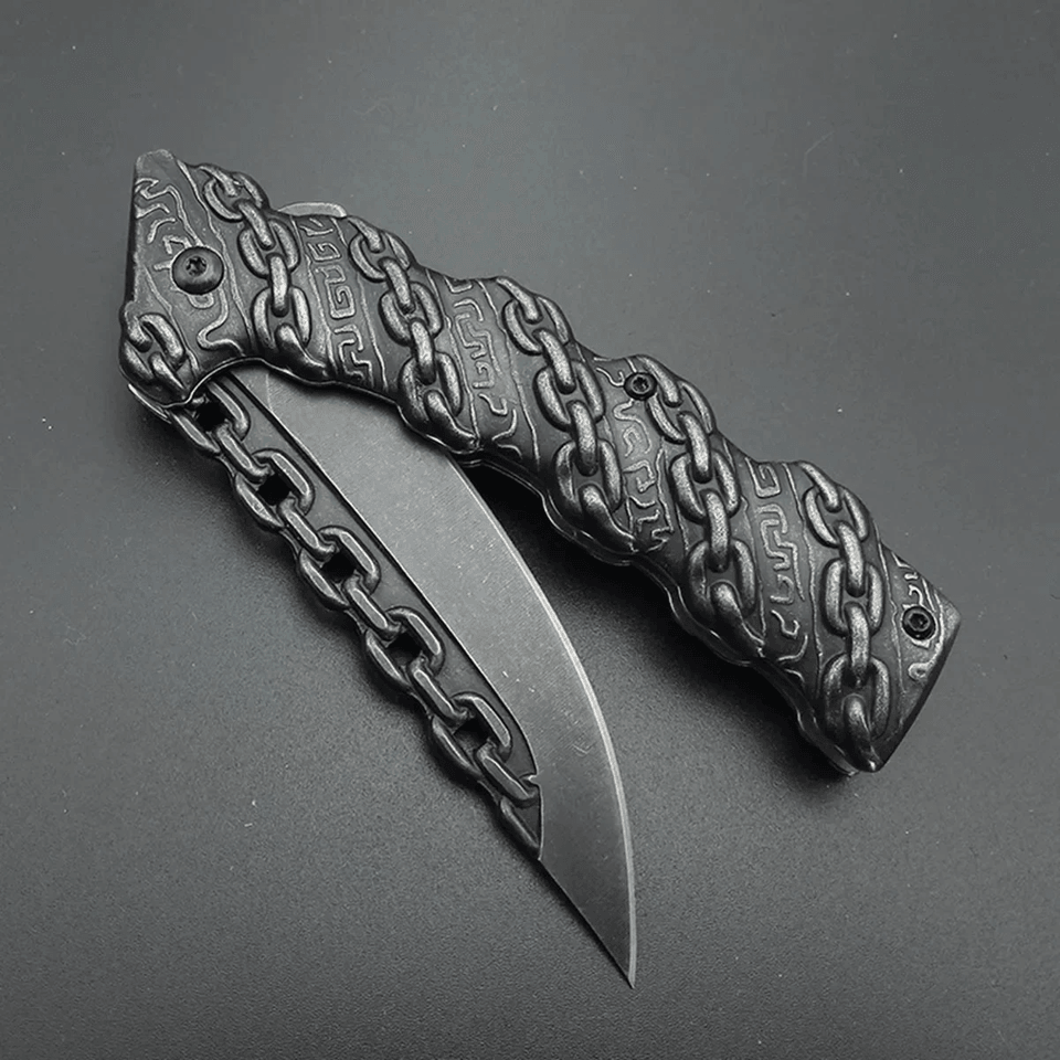 TrailEdge Folding Pocket Knife  Stainless Steel Outdoor Knife With Embossed Chain Handle 3