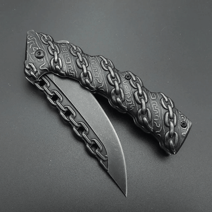 TrailEdge Folding Pocket Knife  Stainless Steel Outdoor Knife With Embossed Chain Handle 3