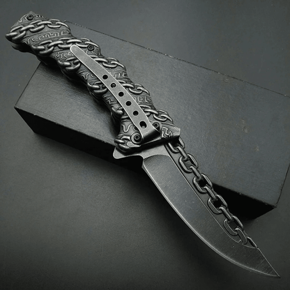 TrailEdge Folding Pocket Knife – Stainless Steel Outdoor Knife with Embossed Chain Handle