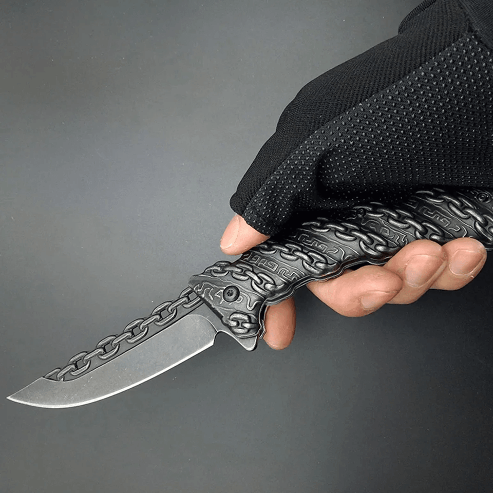 TrailEdge Folding Pocket Knife  Stainless Steel Outdoor Knife With Embossed Chain Handle 4