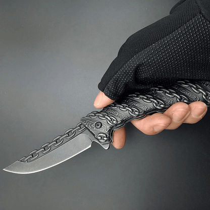 TrailEdge Folding Pocket Knife  Stainless Steel Outdoor Knife With Embossed Chain Handle 4