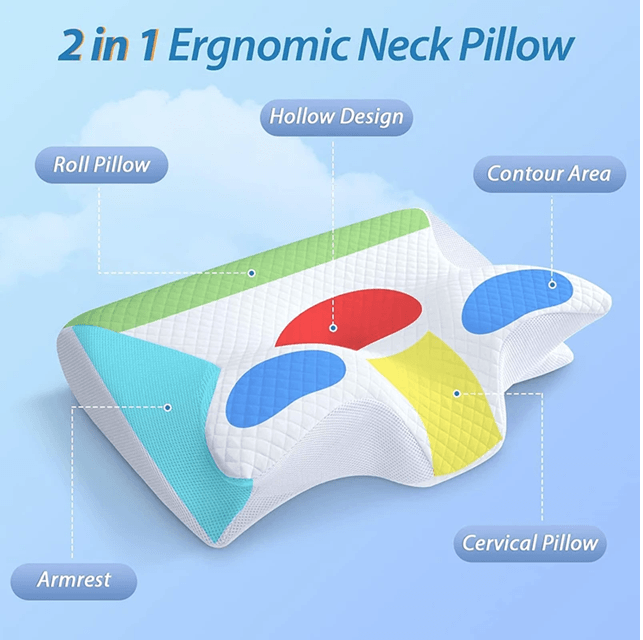 OrthoEase Memory Foam Cervical Pillow  2in1 Contour Neck Pillow For Pain Relief  Spinal Alignment 2