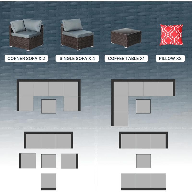 7Piece Outdoor Patio Furniture Set  AllWeather PE Rattan Sectional Sofa With Table 3