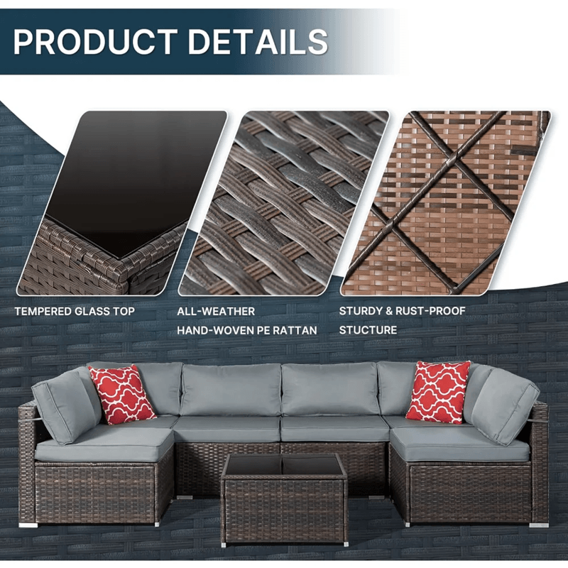 7Piece Outdoor Patio Furniture Set  AllWeather PE Rattan Sectional Sofa With Table 4